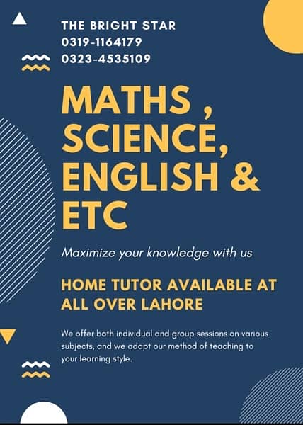 Personalized Home Tutor Available especially (Al Rehman garden phase2) 0