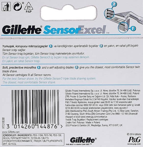 Gillette Sensor Excel Cartridge Pack Of 5’s Refills Original Poland 1