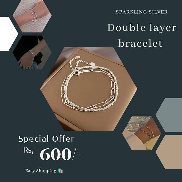 Double Layer Bracelet in Sparkling Silver 0