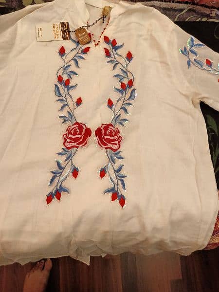 Ethnic Stylish White embroidered  Kurti with Slip 1