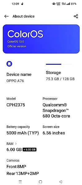 Oppo A76 6+6gb/128gb 3