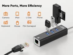 CableCreation USB3.0 TO 3-port USB 3.0 Hub + Gigabit Ethernet Adapter 0