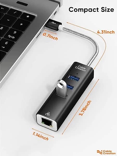 CableCreation USB3.0 TO 3-port USB 3.0 Hub + Gigabit Ethernet Adapter 3
