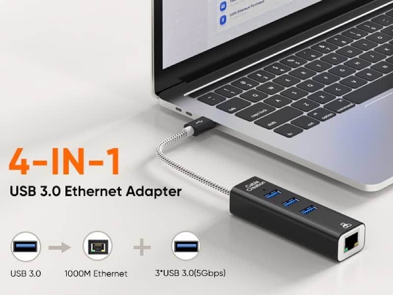 CableCreation USB3.0 TO 3-port USB 3.0 Hub + Gigabit Ethernet Adapter 4