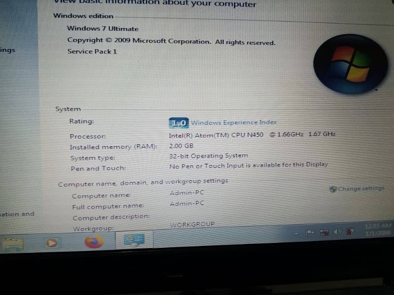 Acer Aspire One RAM 2GB/150GB HDD 7