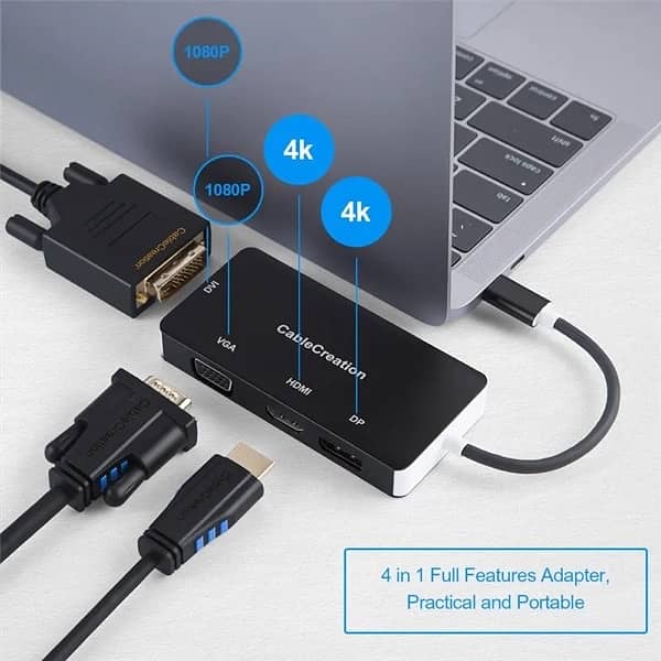 cablecreation USBType-C to DVI+HDMI(4K*2K,30Hz)+VGA+DP/Female Adapter 2