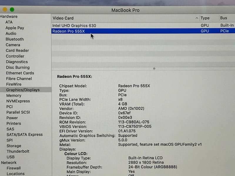 MACBOOK PRO 2019 A1990 2.6 CORE i7/16 GB RAM/512 GB SSD 4GB GRAPHICS 12