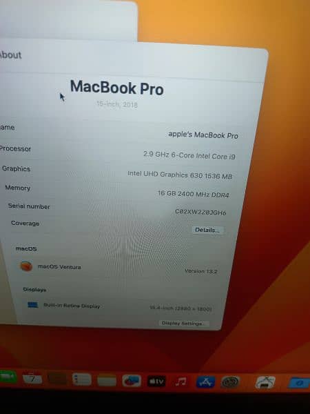 Macbook Pro 2018 15 INCH TOUCHBAR CTO I9 2.9 16GB 512GB 4GB CARD 6