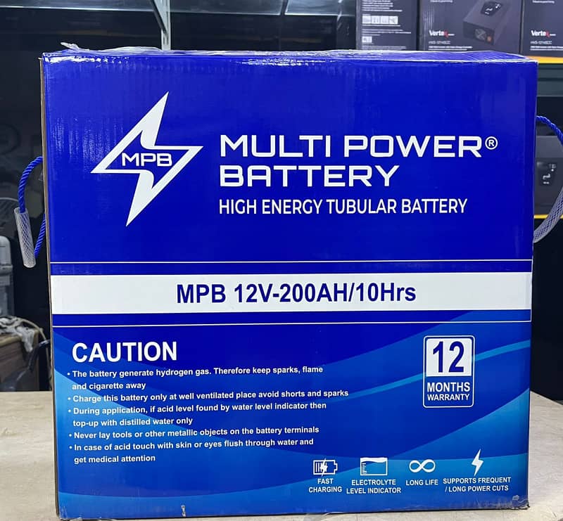 12V 200AH - MULTI POWER BY INVEREX - TALL TUBULAR BATTERY - 12 MONTH W 4