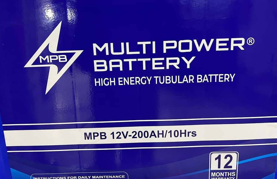 12V 200AH - MULTI POWER BY INVEREX - TALL TUBULAR BATTERY - 12 MONTH W 6