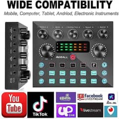 V8s Sound Card, Eco music Effects, song Recording for 2 mics connect 0