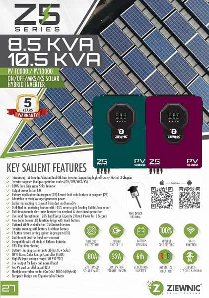 Ziewnic Solar Hybrid Inverter Z5 8.5 (KVA)  PV10000 2