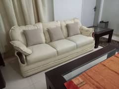 7 seater Big white leather sofas with centre table set 0