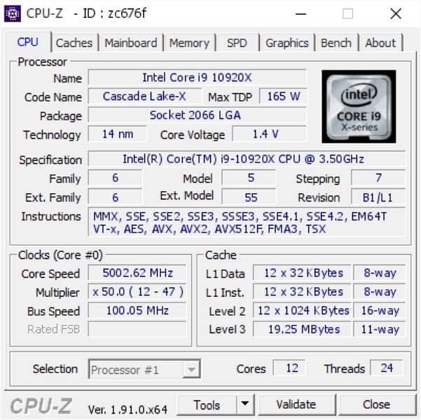 Intel Core i9-10920X Desktop Processor 12 Cores up to 4.8GHz Unlocked 5