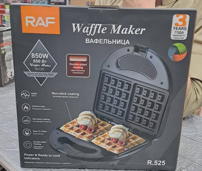 RAF 2 SLICE WAFFLE MAKER NEW NON STICK COATING DOUBLE SIDED HEATING 0