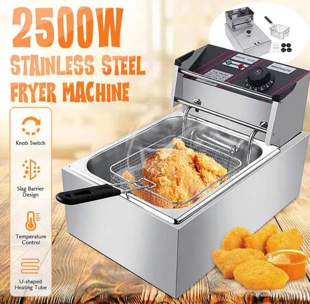 6.0 LITER DEEP FRYER NEW ELECTRIC PURE STAINLESS STEEL FRYING MACHINE 1