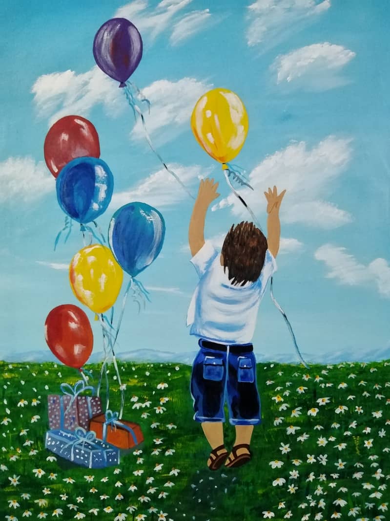 Acrylic painting of happy kid or child 1