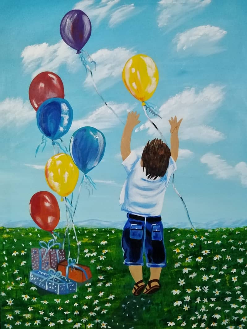 Acrylic painting of happy kid or child 2