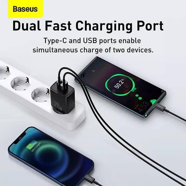 Baseus PD 20W Dual Port USB Type C Charger Apple iPhone 13 Samsung S21 3