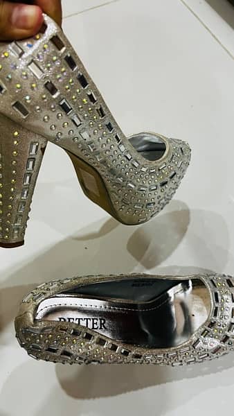 Imported Size 40 White Heels With Diamonds Design 4