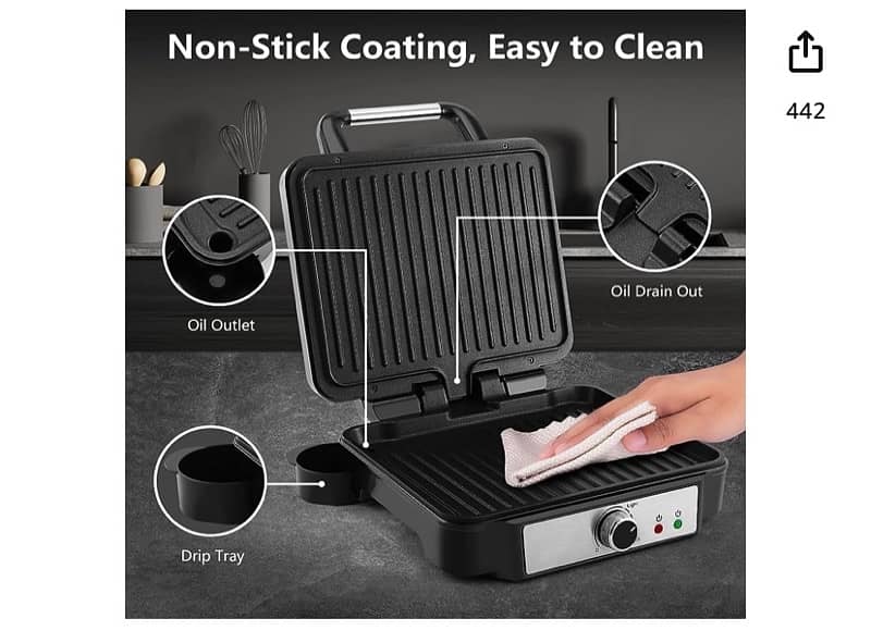 Premium Quality Grill, Non-Stick Surface, Aluminum, Stainless Steel. 5