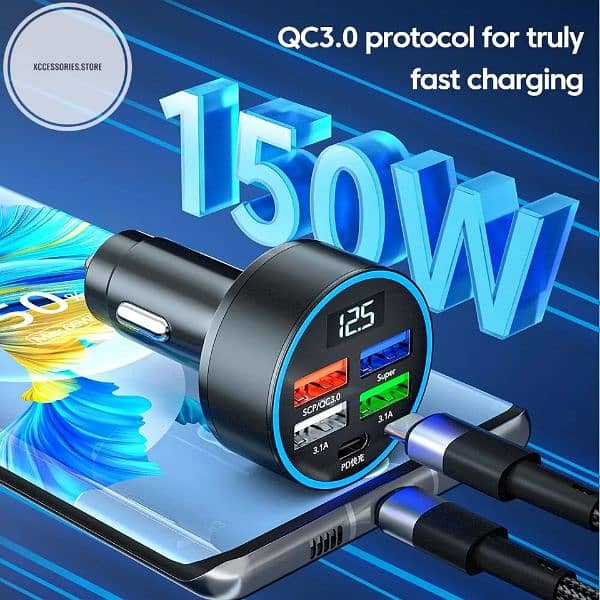 Olaf 5usb PD 150W Car Charger Type C Fast Charging Auto Mobile Charger 4