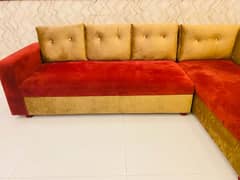 L shape brand new sofa reddish pink and golden theme