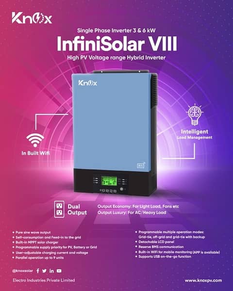 New InfiniSolar 6kw Pv7500 Dual Output Wifi BMS Hybrid Solar Inverter 6