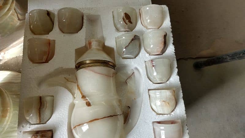 Artisanal Hand-Carved Marble/Onyx Tea Set: 6 Cups and 6 Saucers. 8