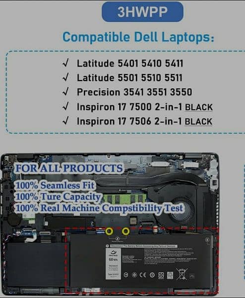 DELL Laptop Battery Model 3HWPP For Dell Latitude all model 4