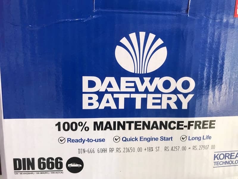 Daewoo DIN-666 100% Maintenance Free battery 1 year warranty 0