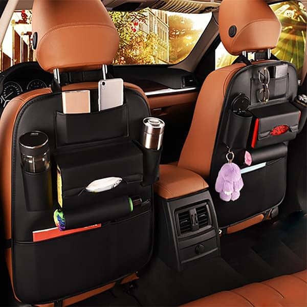 Car Accessories Back Seat Organizer In Leather 1 Piece - Black 0