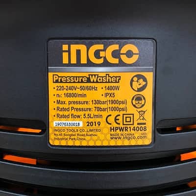INGCO Water Pump High Pressure Car Washer - 130 Bar - 1900 psi 10