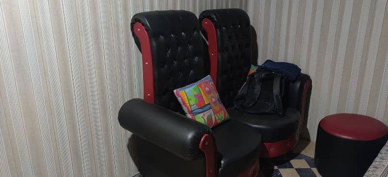 2 long back sofas with small table 1