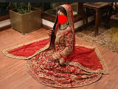 Valima / Barat Bridal Branded Dress Red & Gold, Heavy Dupata