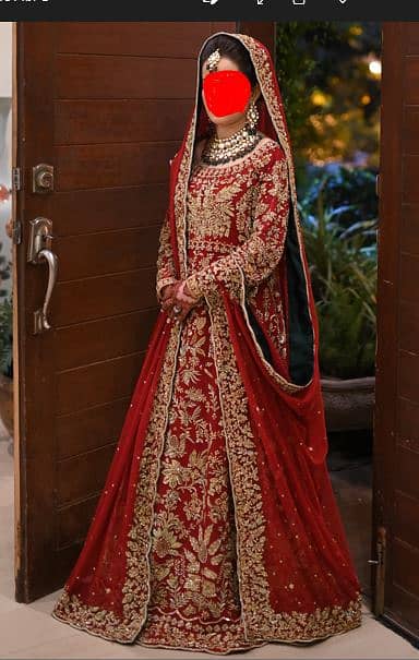 Valima / Barat Bridal Branded Dress Red & Gold, Heavy Dupata 1