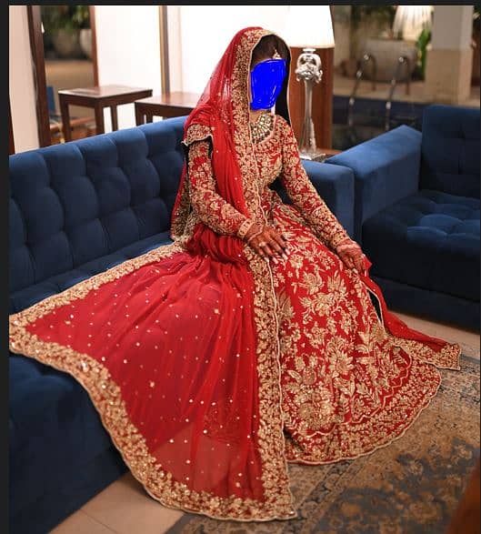 Valima / Barat Bridal Branded Dress Red & Gold, Heavy Dupata 2