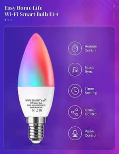 Pack Of 2 LOHAS LED E14 Smart WiFi Candle Bulb,MultiColoured RGB,RGBCW