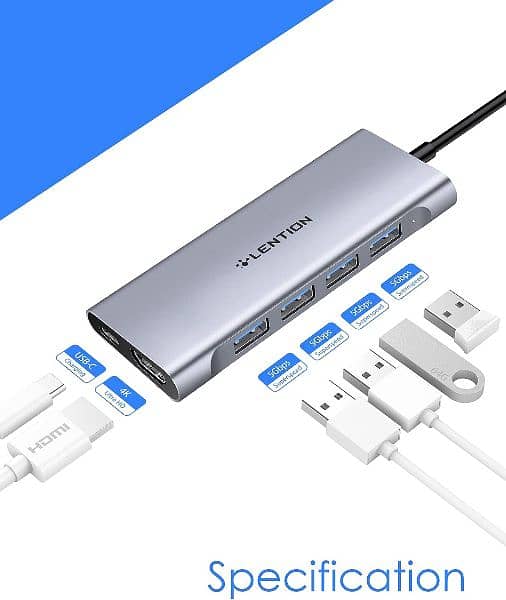 LENTION Type C 6in1 USB-C Multi-Port Hub uwith 4K HDMI Output, 7