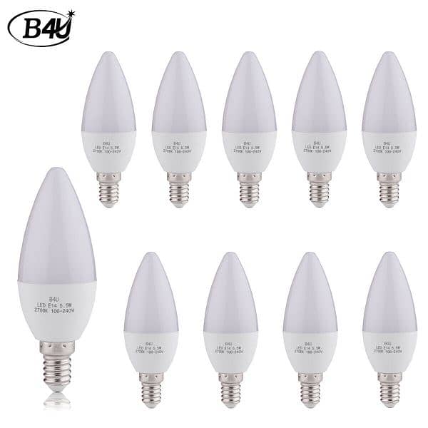 10 Pack) B4U LED Light Bulb 5.5W Candle Light Bulb, Warm White, E14 4