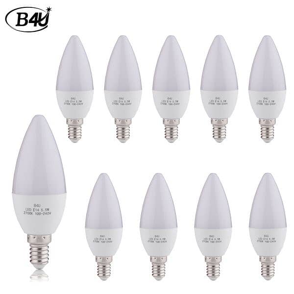 10 Pack) B4U LED Light Bulb 5.5W Candle Light Bulb, Warm White, E14 16