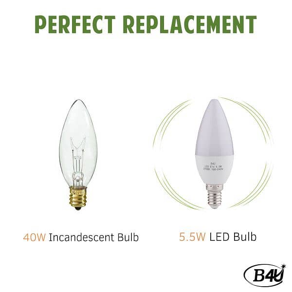 10 Pack) B4U LED Light Bulb 5.5W Candle Light Bulb, Warm White, E14 5