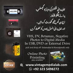 VCR VHS DV VHSC Betamax Hi8 Handycam Negatives convert Digital USB DVD