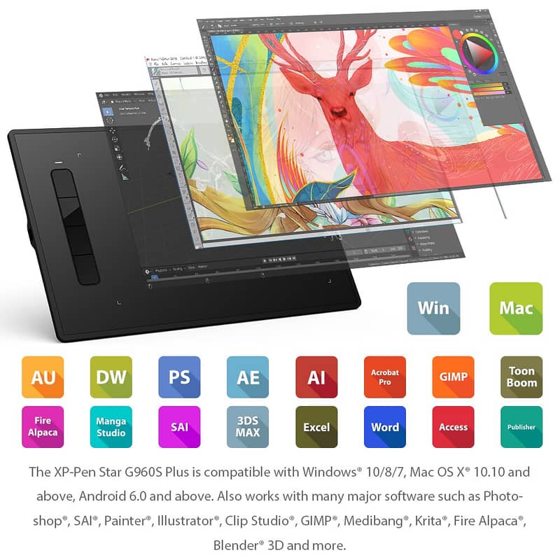 Drawing Tablet Graphics XPPen  StarG960S Plus 9x6 Inch Pen Wacom Table 7