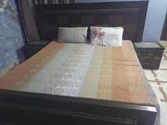 Double bed with side table, matress, 2 seater sofa, center table