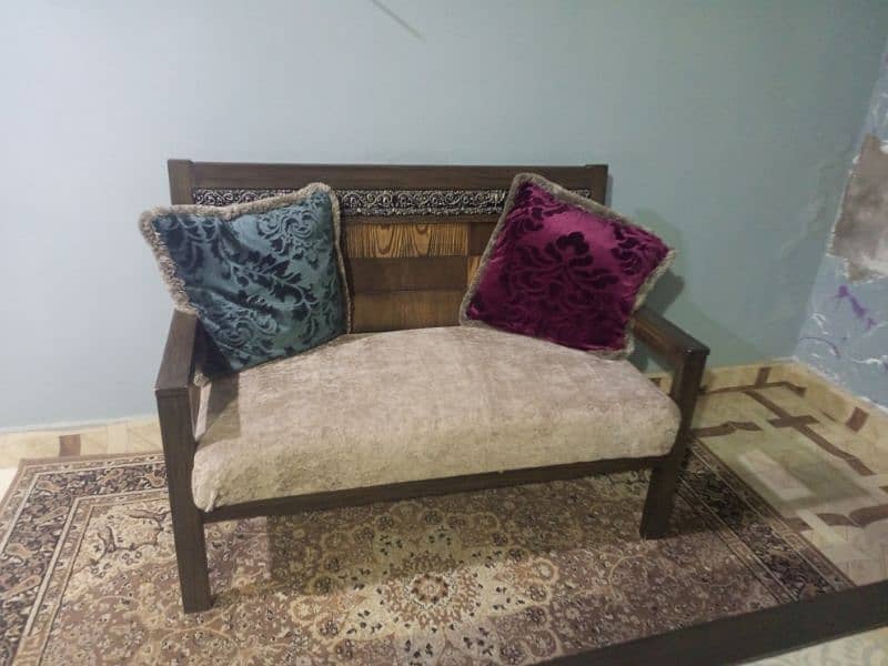 Double bed with side table, matress, 2 seater sofa, center table 3