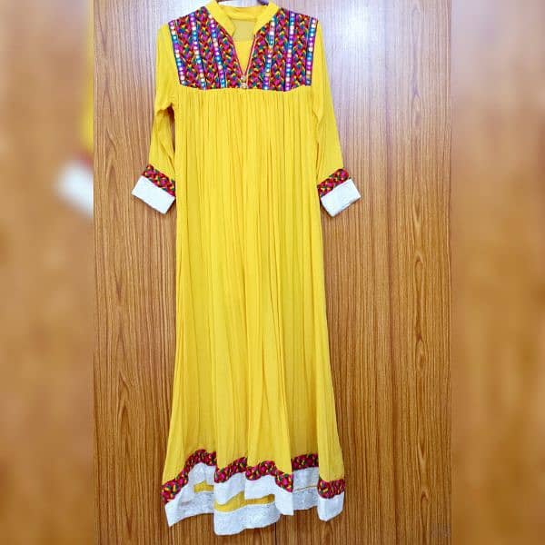 Yellow Long frock with chori dar pajama and tie & dye dupata 1