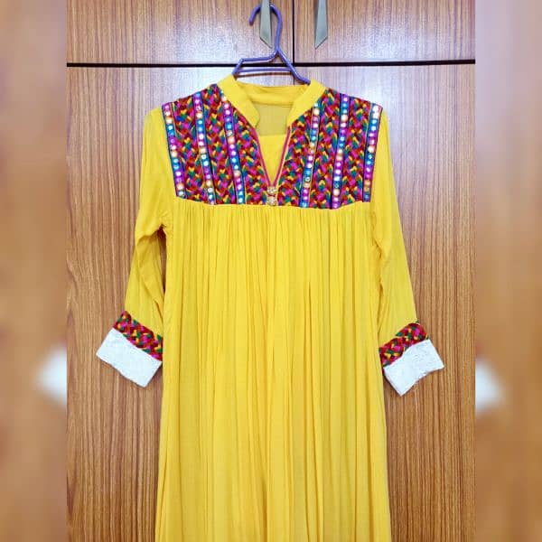 Yellow Long frock with chori dar pajama and tie & dye dupata 2