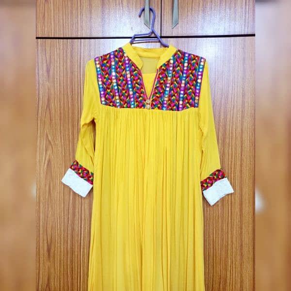 Yellow Long frock with chori dar pajama and tie & dye dupata 3