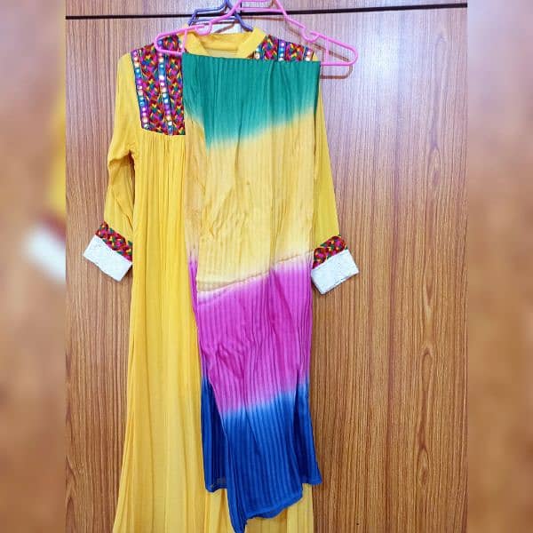 Yellow Long frock with chori dar pajama and tie & dye dupata 4